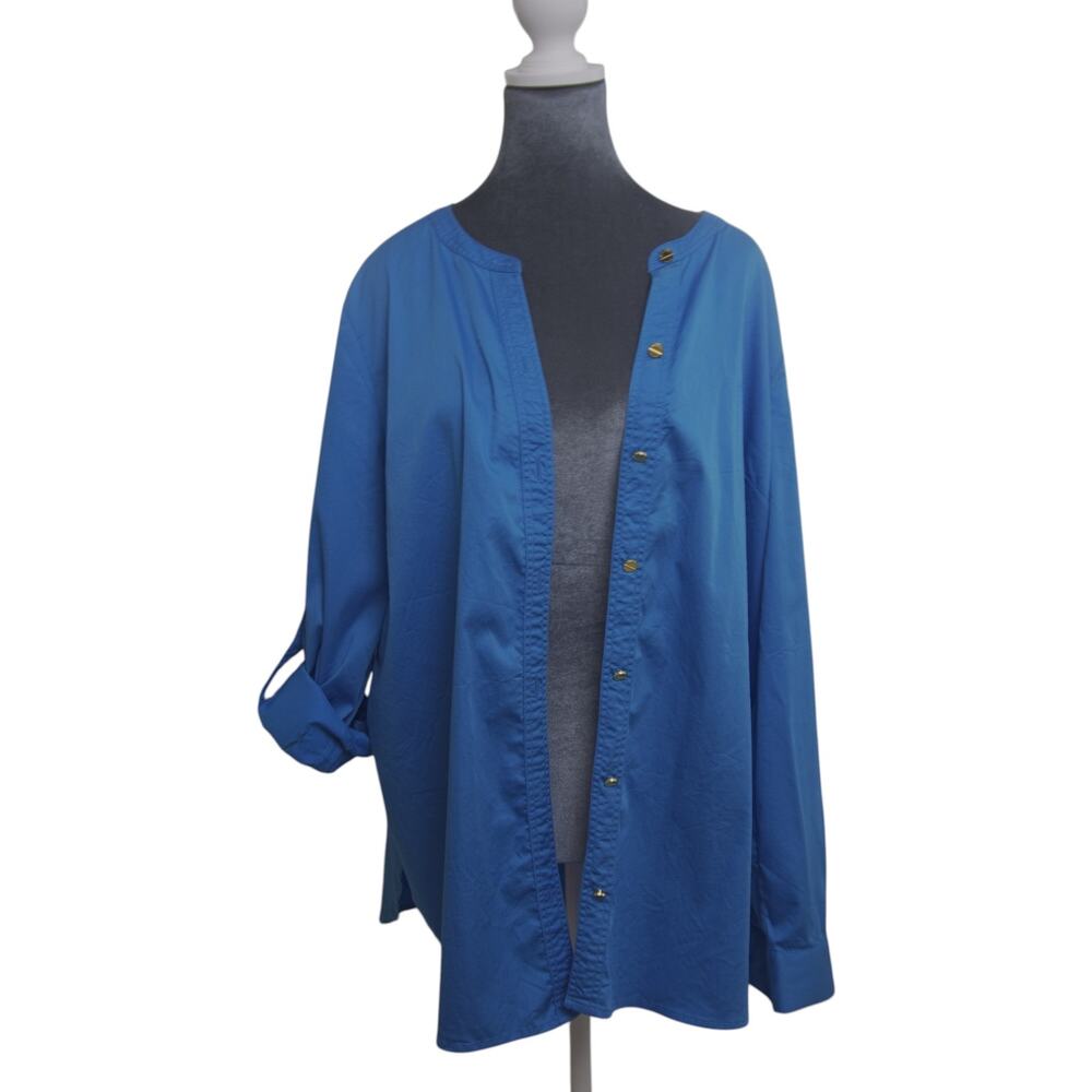 MICHAEL Michael Kors Cobalt Blue Button-Down Shirt XL Gold Buttons - Picture 4 of 14